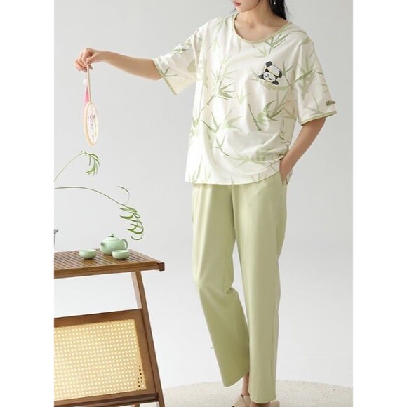 100% Cotton Women’s Pajama Set 2Pcs Short Sleeve Pullover Top Sleepwear Soft - Picture 4 of 10